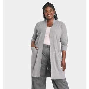 Women's Duster Cardigan - A New Day Sz XS Light Gray Pockets